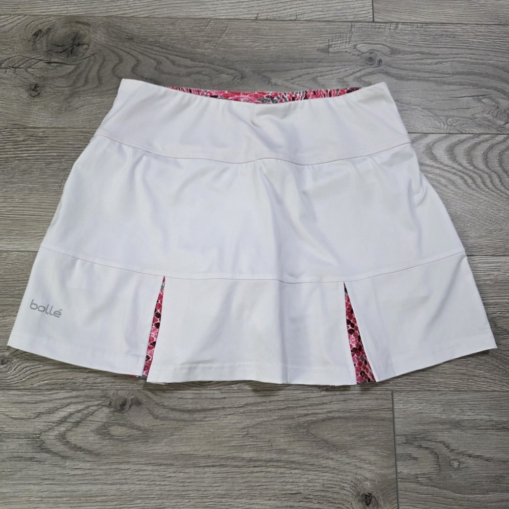 Bolle Women Tennis Skort White Polyester Spandex Size S Pleated Athletic Skirt